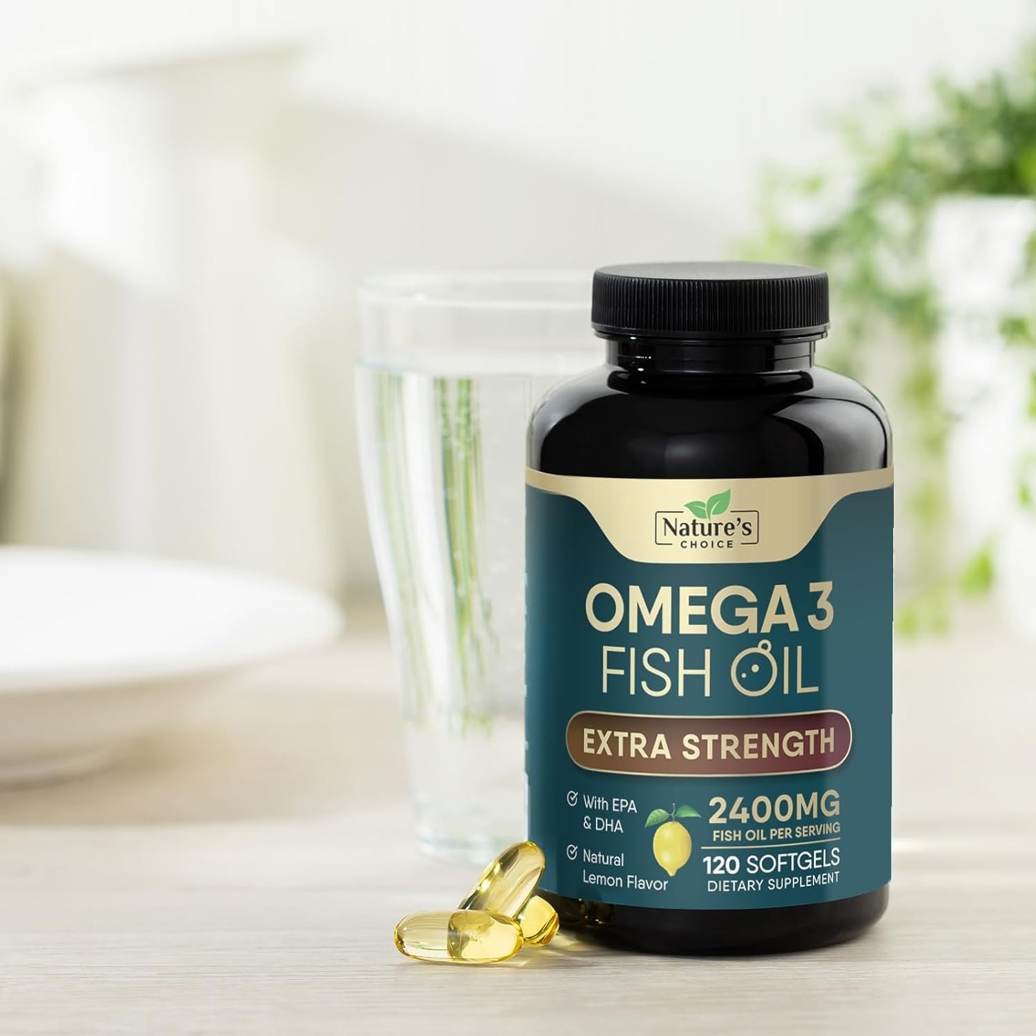 Triple Strength Omega 3 Fish Oil Supplement 2400 mg – EPA & DHA Fish Oil Omega 3