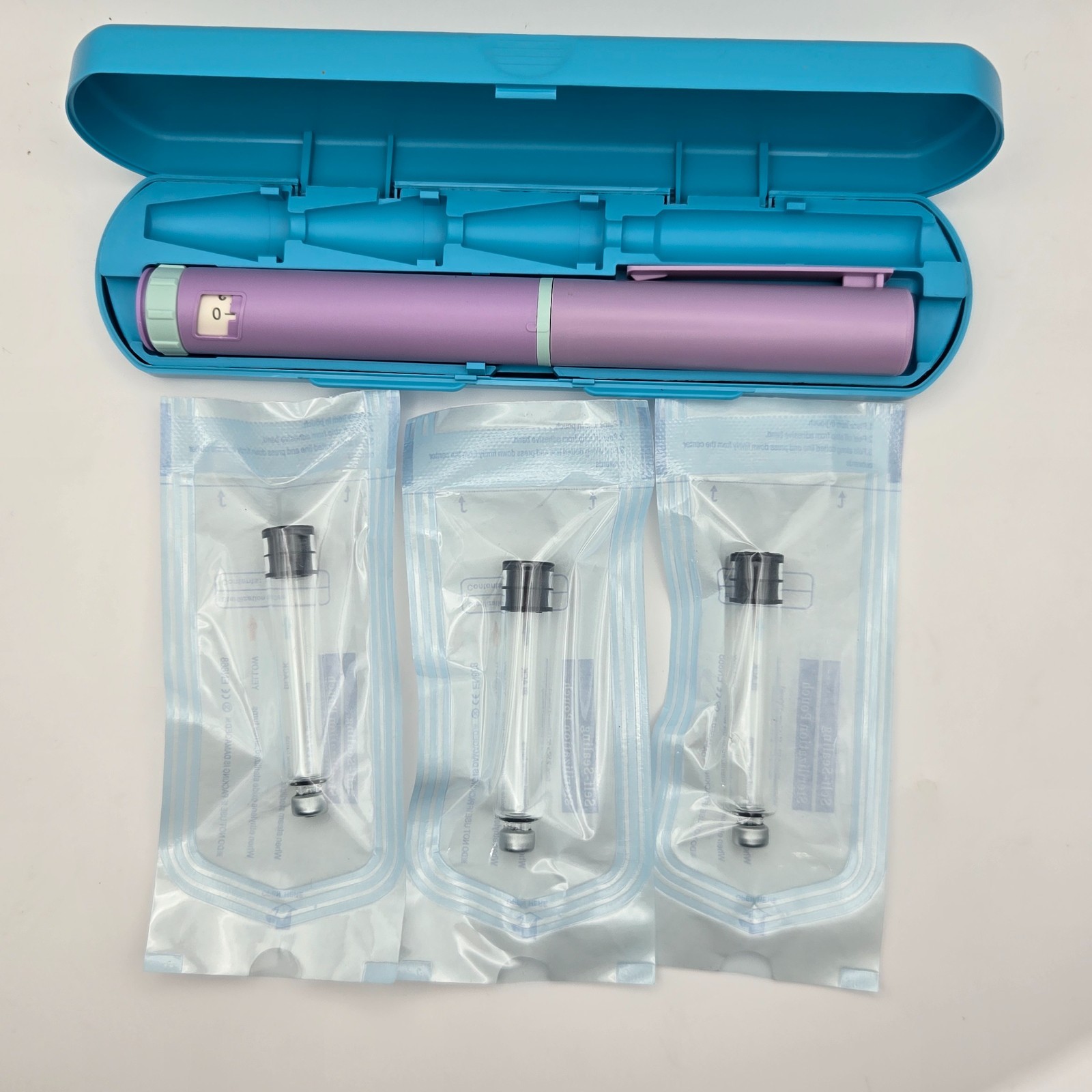 New Reusable 60-Unit Injection Pen w/ Case + (3) 3ml Peptide Vials FREE SHIPPING