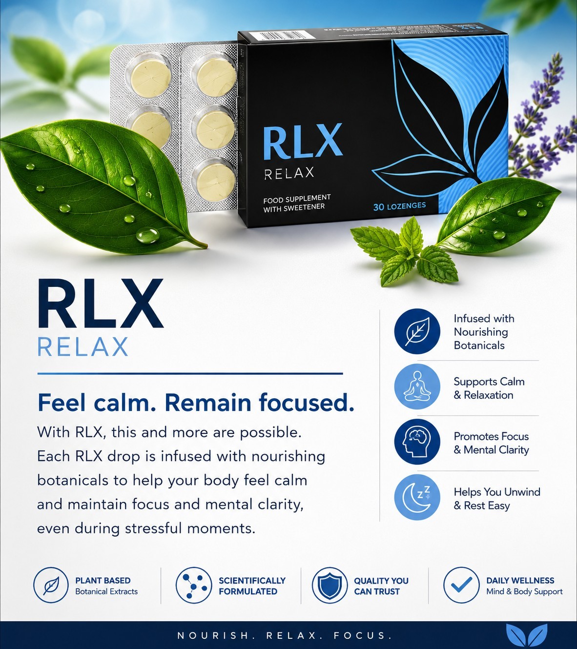 RLX Relax Botanical Oral Drops, Natural Herbal Blend, Stress Relief