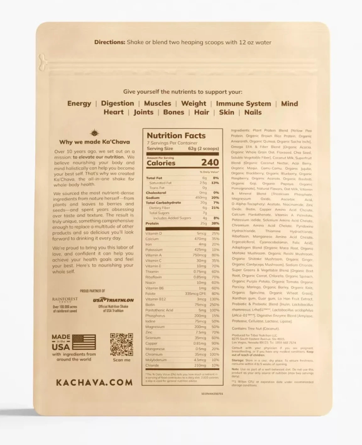 Ka’Chava Vanilla 7Packets 7Servings Meal Replacement Plant Protein Long EXP 2027