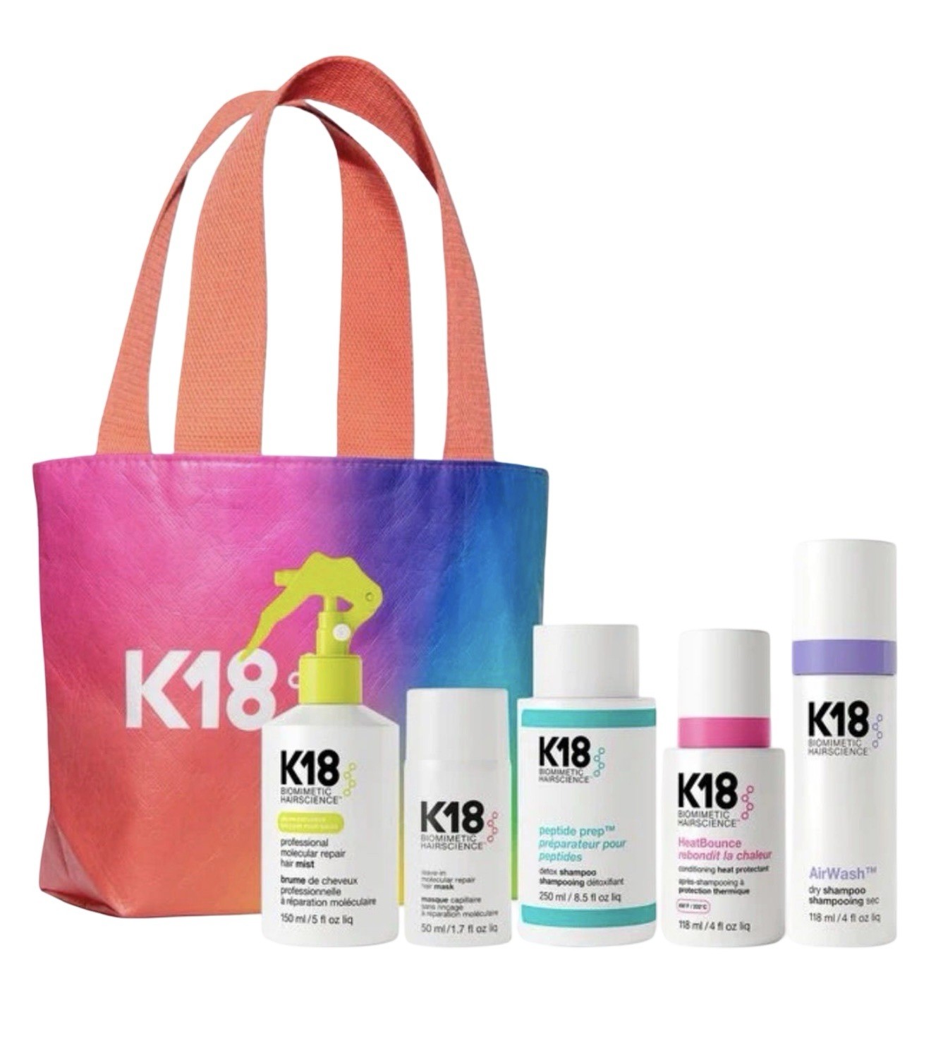 K18 Biomimetic Hairscience 5 piece kit with mini tote bag