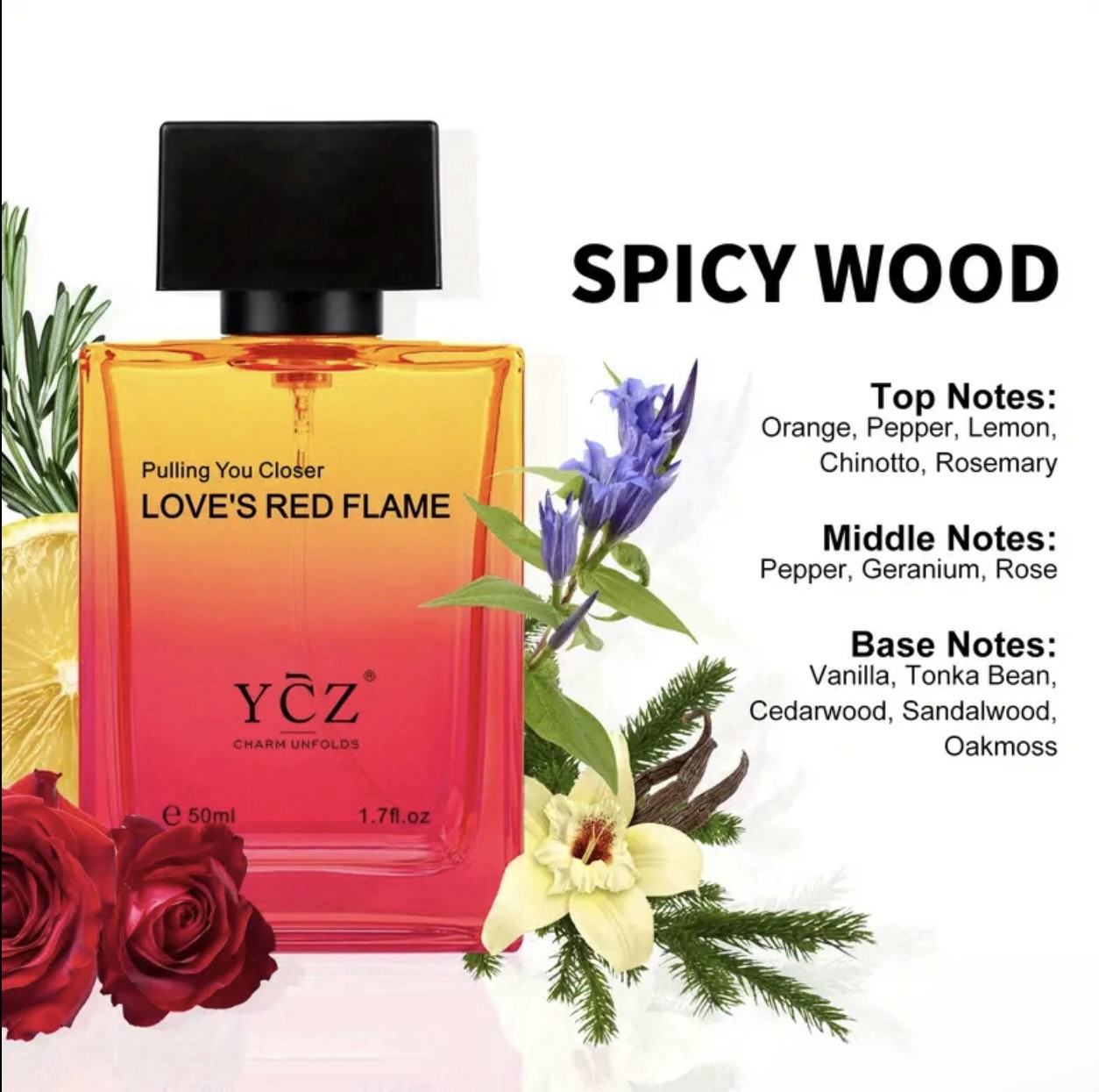 Ycz LOVE’S RED FLAME Perfume Men, Long-Lasting Fragrance, 50 ml (1.65 fl. Oz)