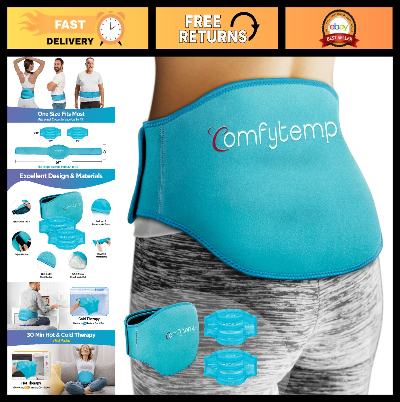 Reusable Gel Ice Pack for Back Pain Relief – 2 Pcs Hot Cold Compress for Sciatic