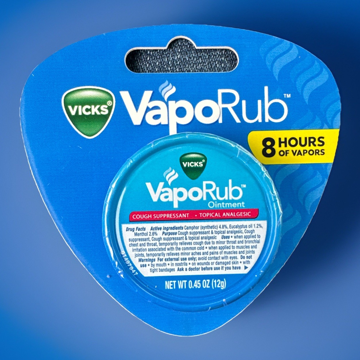 Vicks VapoRub Ointment 0.45 oz Travel Size Cough Suppressant 8 Hr Vapors New