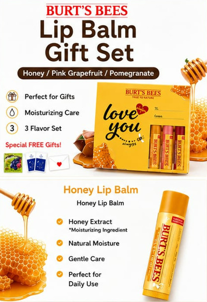 Burt’s Bees Lip Balm Gift Set 2 Boxes 6 Lip Balms Honey Pink Grapefruit Pomegran