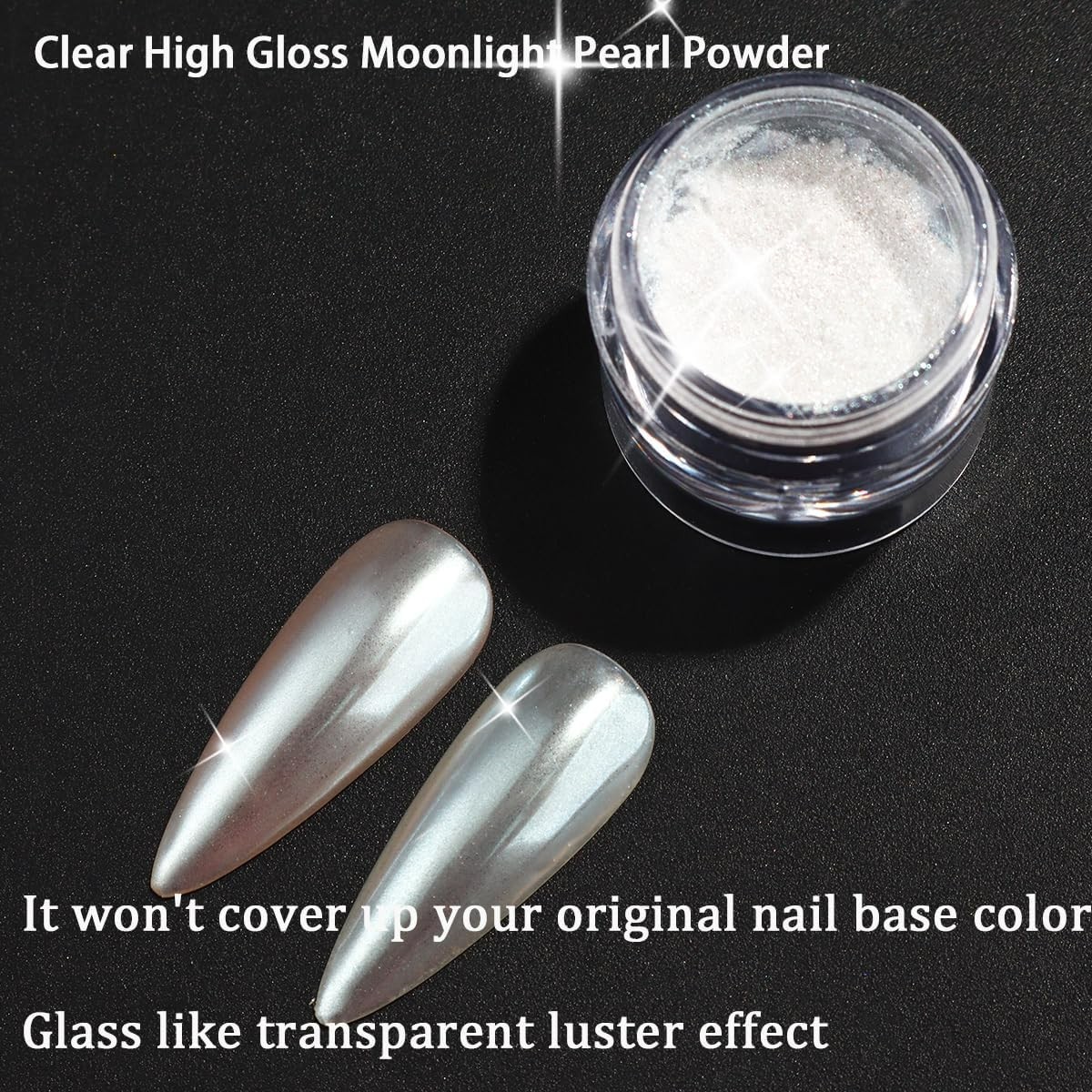 3Pcs Moonlight White Pearl Chrome Nail Powder, Super Glossy Clear Mirror Effect