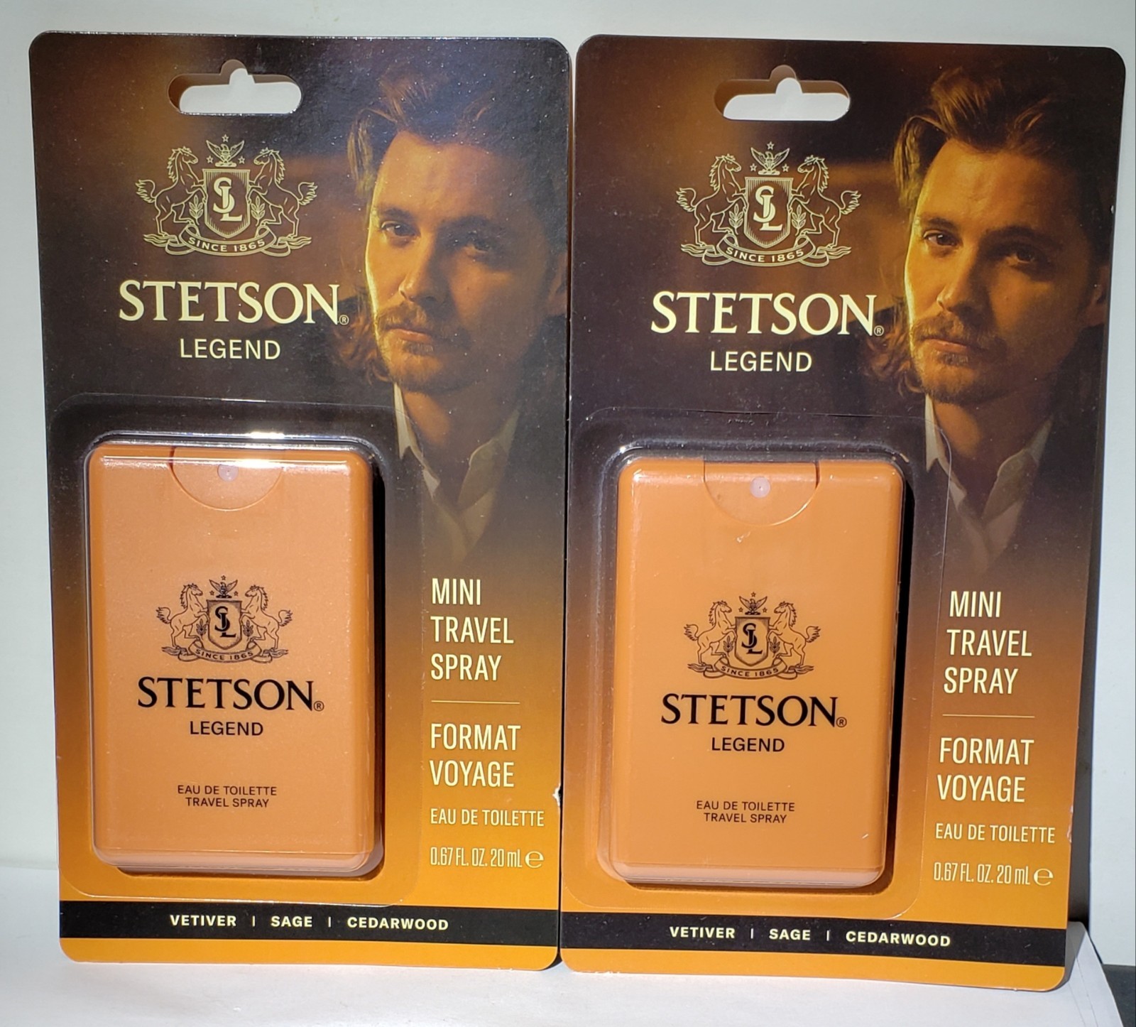 Pair (2) STETSON LEGEND ~ Eau de Toilette EDT Mini Travel Sprays ~ 0.67 oz Each