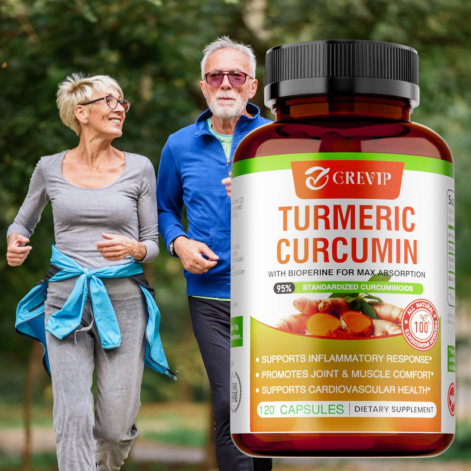 Turmeric Curcumin Supplement 120pcs – Improves Digestion and Absorption, Non-GMO