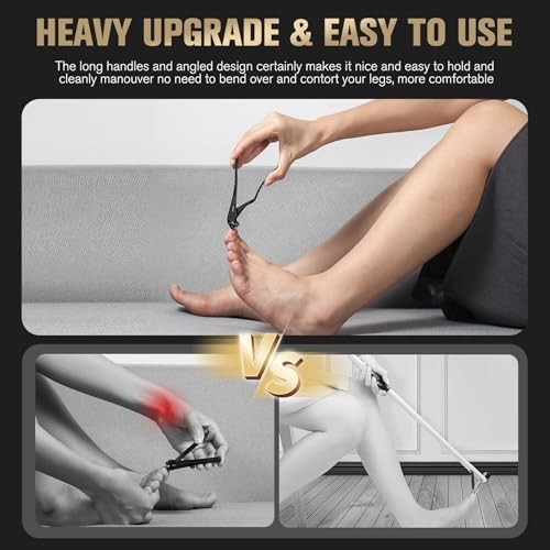 Ergonomic Non-Slip Long Handle Nail Clippers for Seniors, Unique Black (Large)