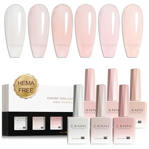 9ml Sheer Gel Nail Polish Set, 6 Nude Shades HEMA Sheer White Pink Beige-2350