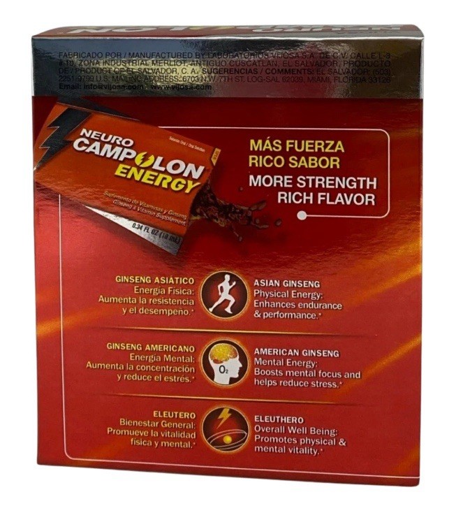 3 Pack Neuro Campolon Energy Supplement , 12 Drinkable 10 mL Pouches