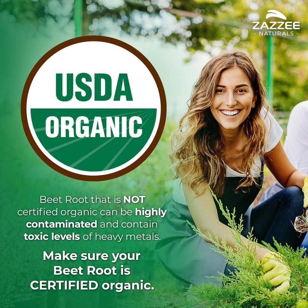 USDA Organic Beet Root 8000 mg Strength 20:1 Extract, 180 Vegan Capsules, Kosher