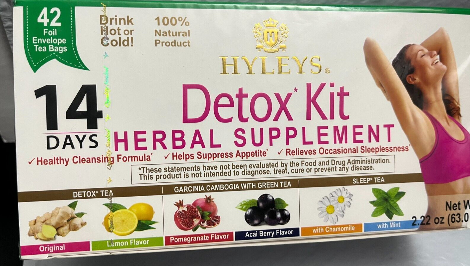 HYLEYS 14 DAYS DETOX KIT HERBAL SUPPLEMENT 42 TEA BAGS HEALTHY CLEANSING FORMULA