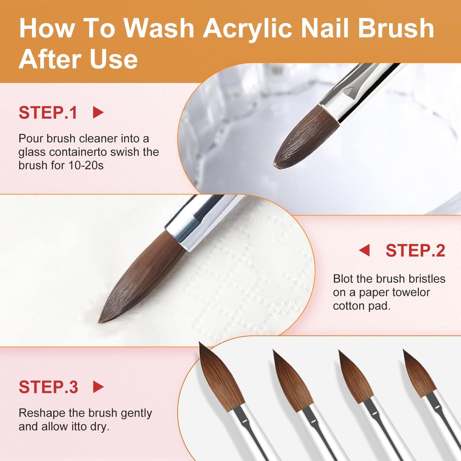 MUSILAN Acrylic Nail Brush Set, 4pcs Size 8/10/12/16 Professional Art 1