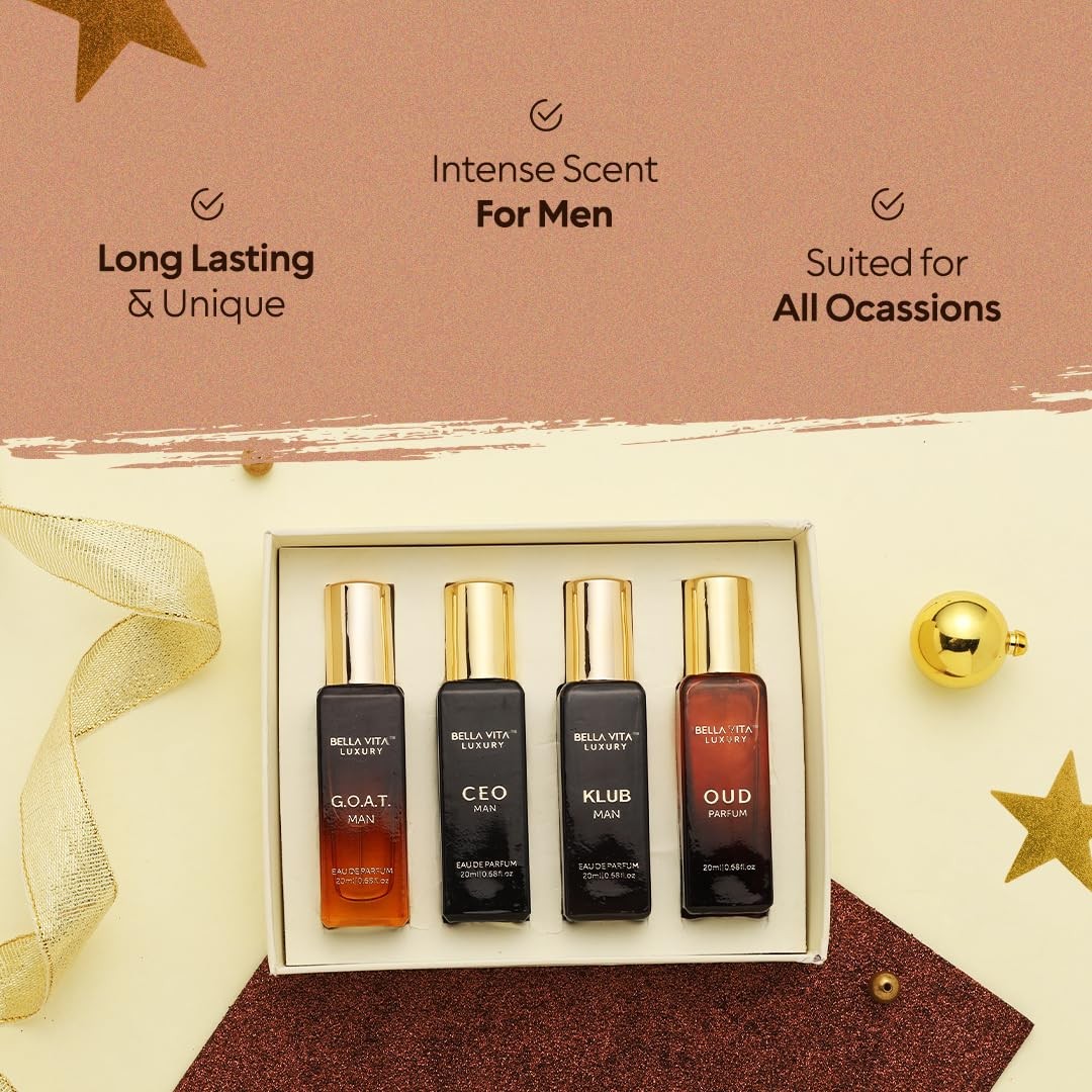 Bella Vita Luxury Long Lasting Perfume Gift Set for Man | 4x20ml | Gifts for Men