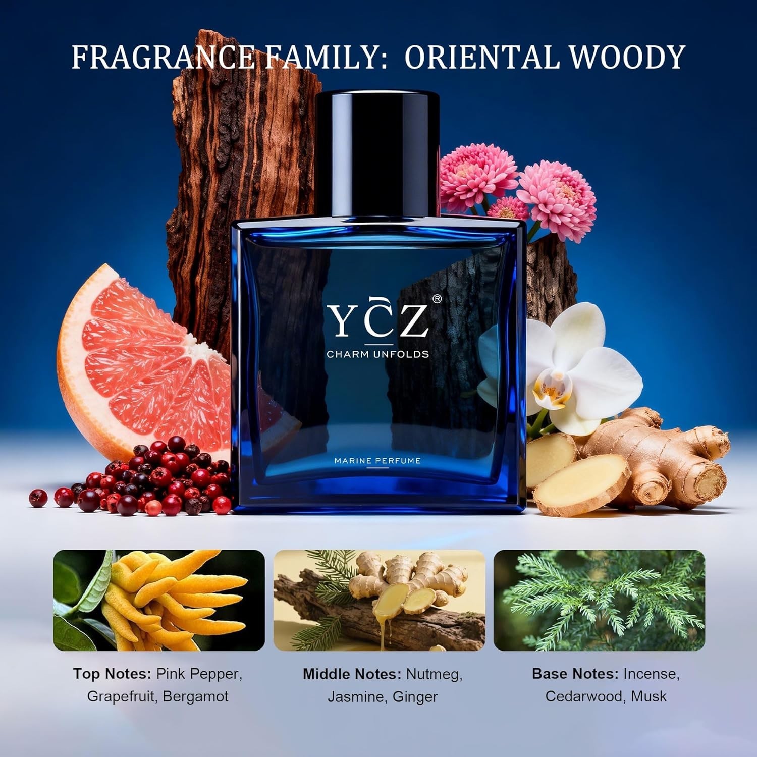 YCZ Charm despliega 1 Botellas Eau de Parfum Hombre Midnight Marine YCZ 1.7oz