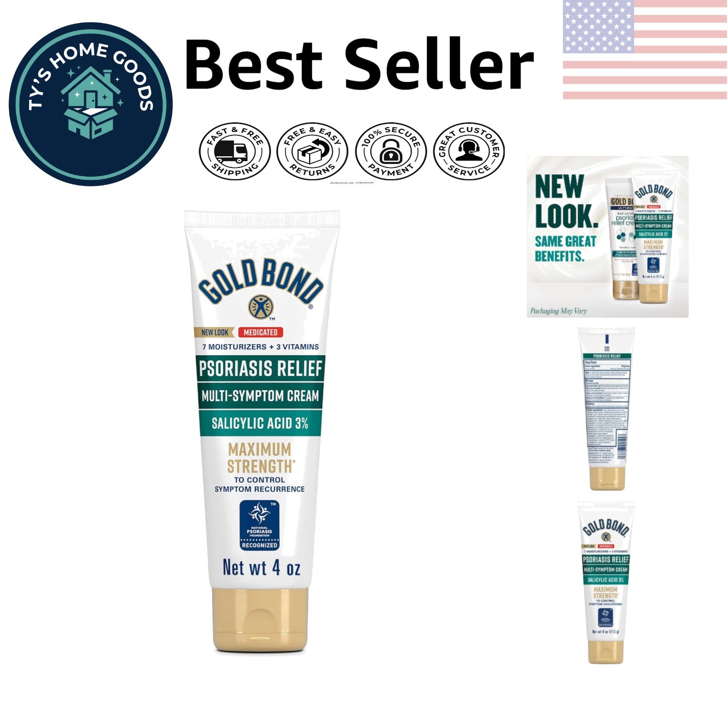 Hydrating Psoriasis Relief Cream 4 oz for Itchy, Sensitive Skin, Fragrance-Free