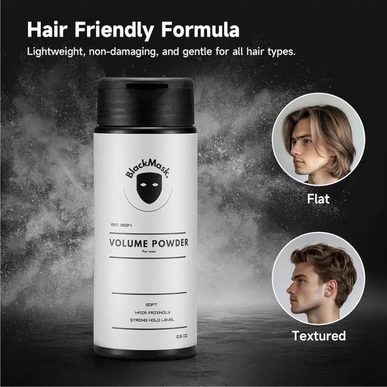 Black Mask Texture Powder for Men, Easy-to-Apply Styling Powder Dry Hair Look-2