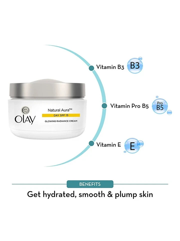 Olay Day Cream Natural Aura Glowing Radiance Cream SPF 15, 50g | Pack of 1