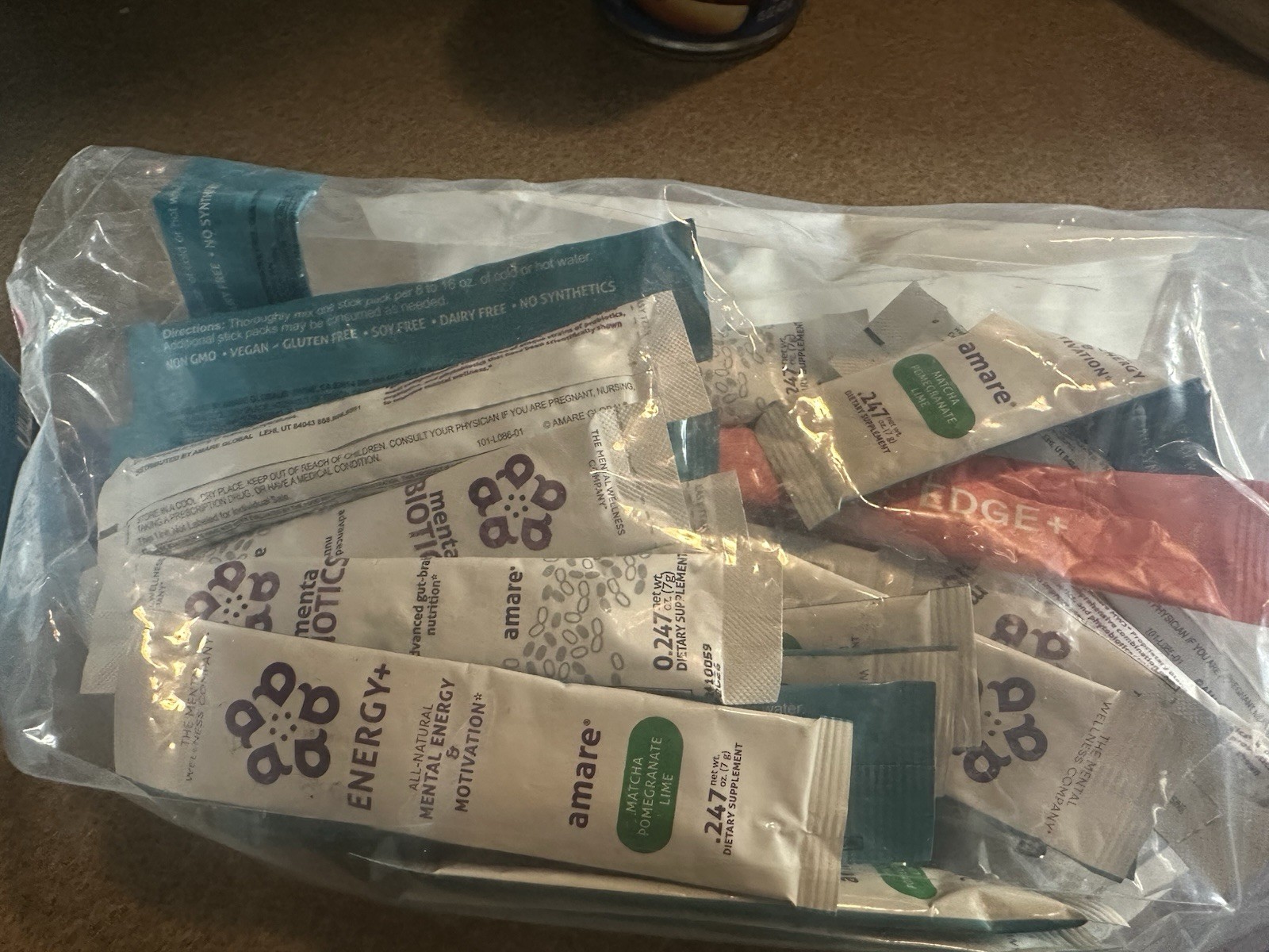 Amare Energy+ & EDGE+ Powder Drink Stick Packs, Pomegranate Lime/Strawberry