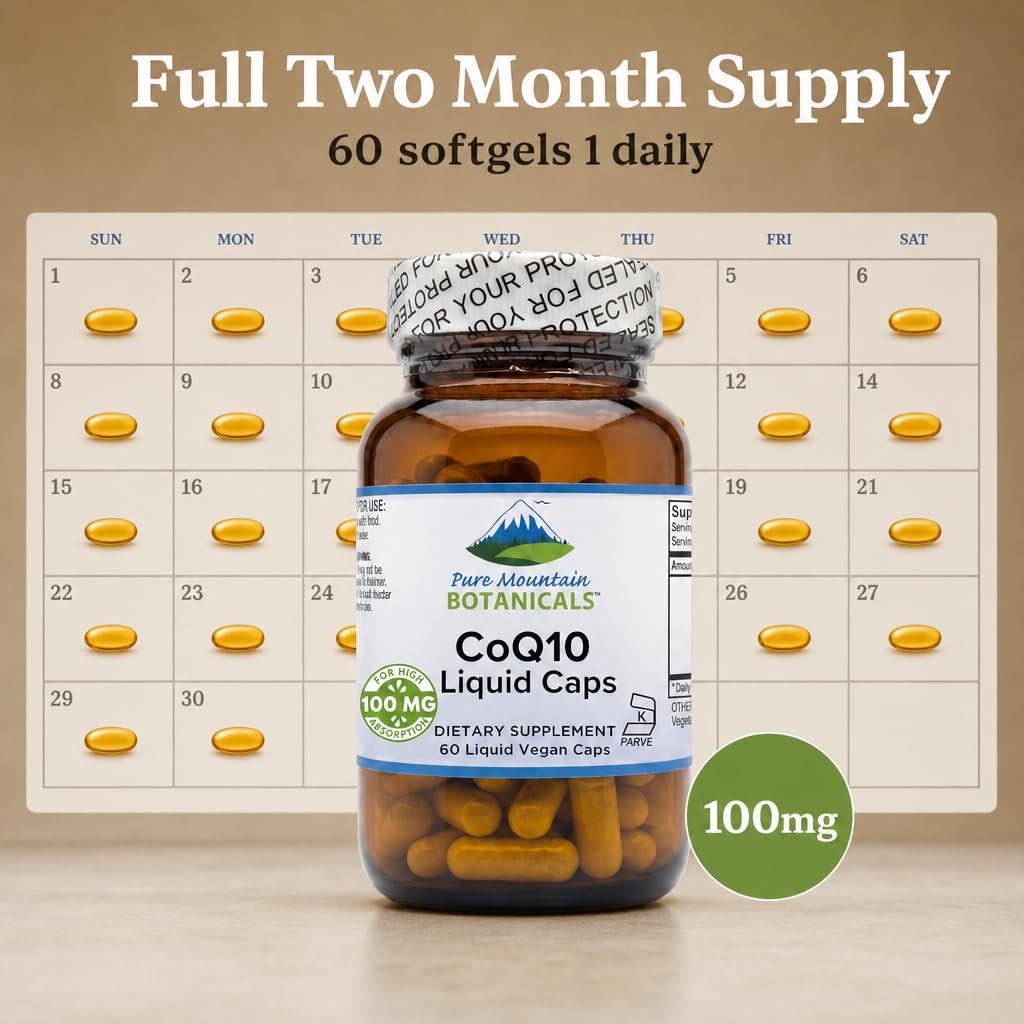 Pure Mountain Botanicals CoQ10 100mg Softgels – Coenzyme Q10 Ubiquinone – Vegan
