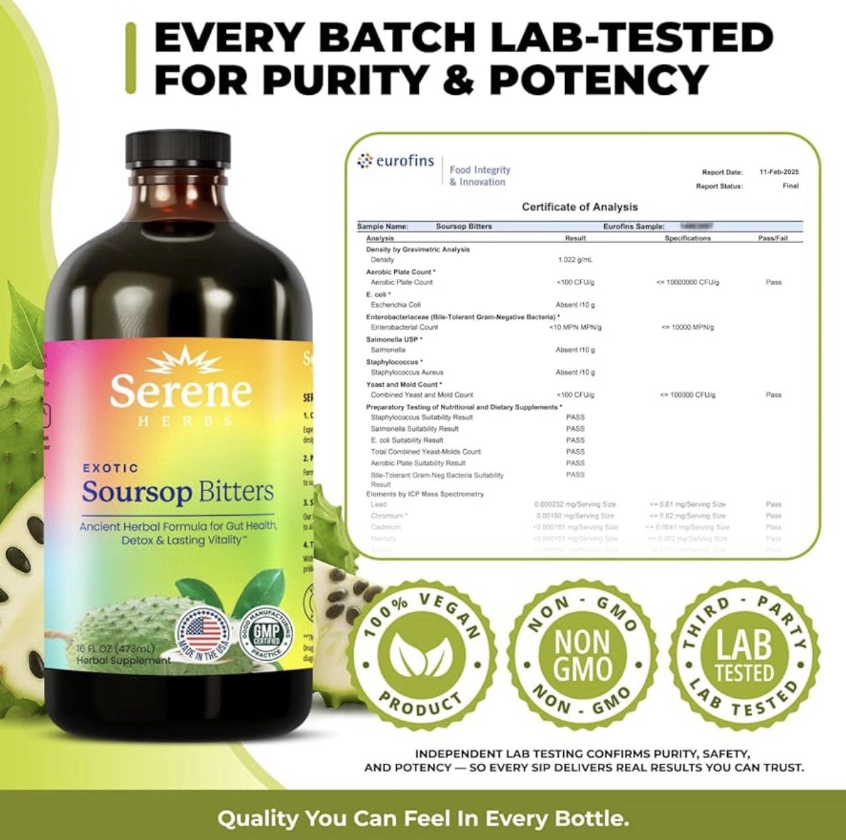 Serene Herb Exotic Soursop Bitters Liquid Gut Health Detox Lasting Vitality 16oz