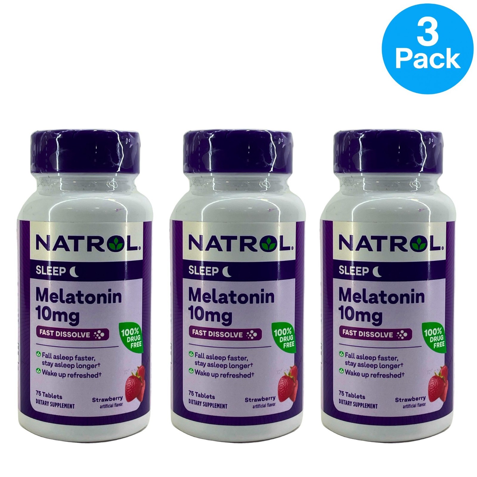 Natrol Melatonin 10mg Fast Dissolve Sleep Aid Strawberry Flavor 75ct 3 Pack New