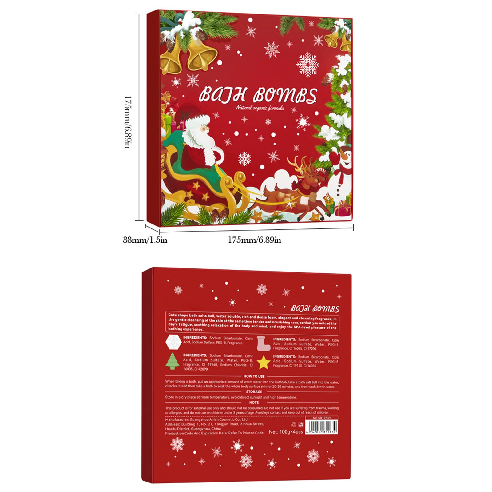 1Set 4PCS Bath Bombs Moisturizing Christmas Style For Holiday Festival Scented
