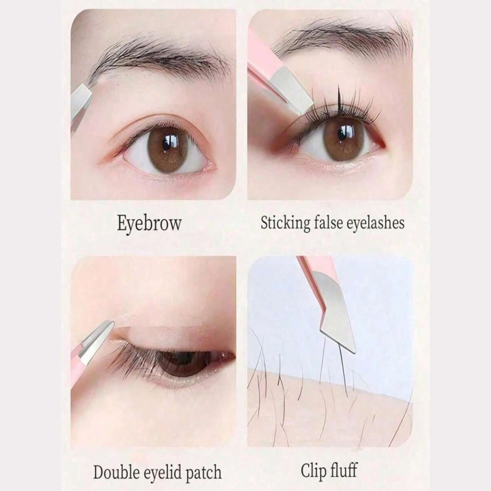 4x Professional Eyebrow Tweezers Set Plucker Puller Slanted Pointed Tip Manicure