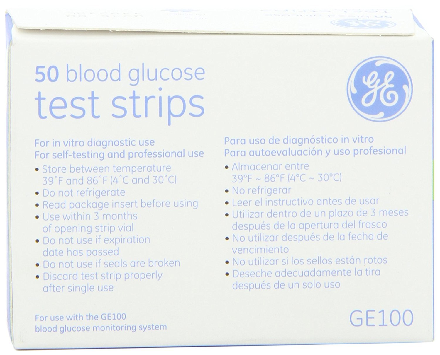 GE100 Blood Glucose Test Strips, Gold Electrode, 50 Count, 05/2024 Lot of 6 NEW