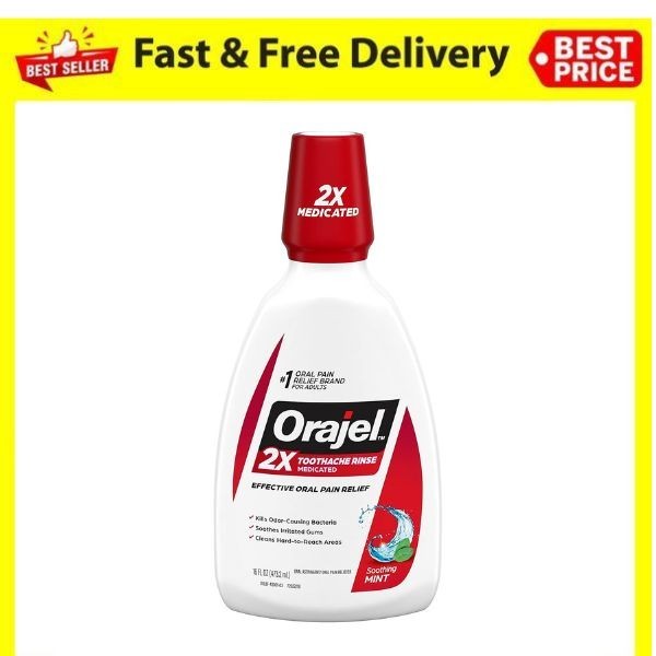 Orajel Toothache Rinse 16oz Soothing Mint Analgesic Astringent Oral Care