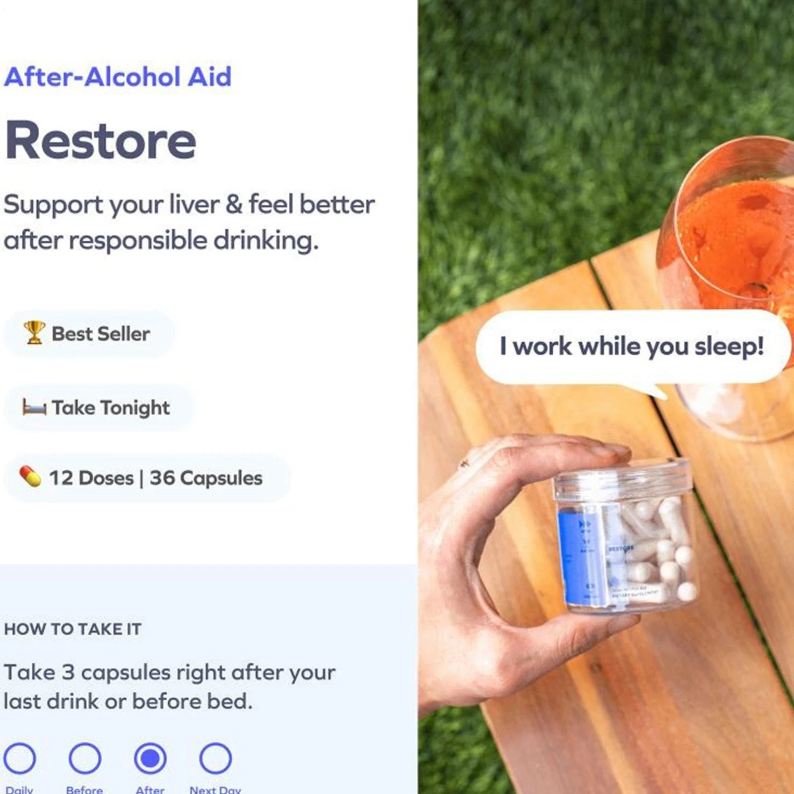 Cheers Restore Supplement w DHM + L-Cysteine After-alcohol Aid Support Your Live