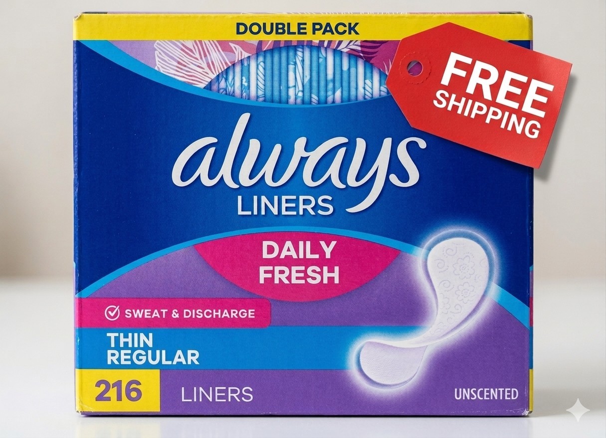 Always Daily Fresh Thin Regular Unscented Pantiliners, Individually Wrapped, 216