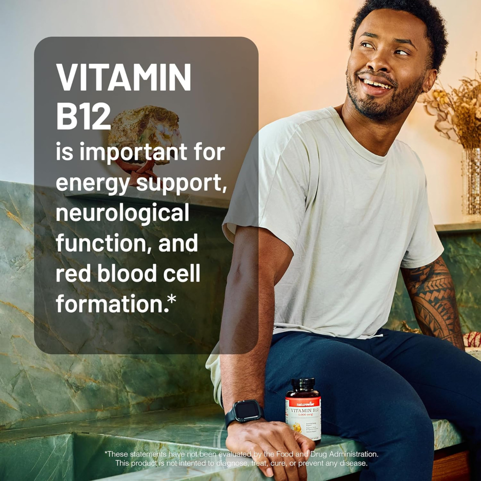 NatureWise Vitamin B12 1000mcg 60 Softgels Energy Brain Nerve Gluten Free Halal