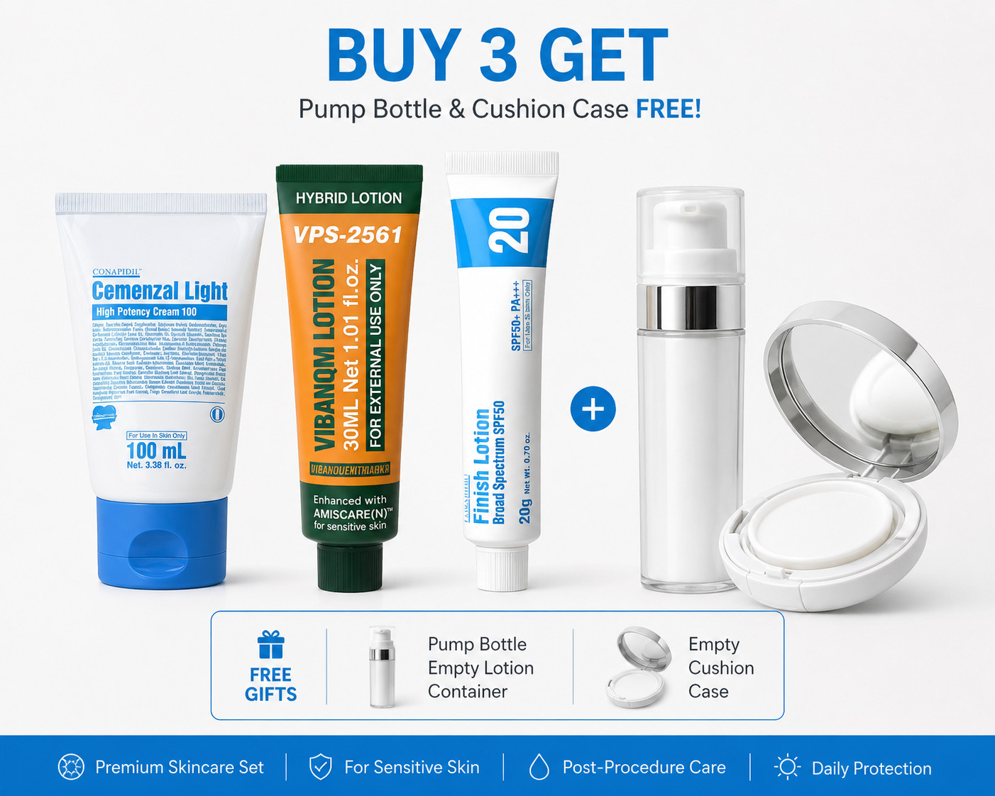 Cemenzal Skincare Set –Vibanqm Lotion + Cemenzal Light Cream + Finish Lotion