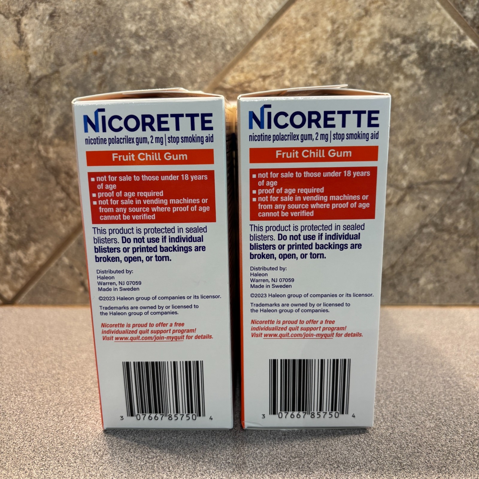 3x – Nicorette 2mg Nicotine Gum Fruit Chill 100 Pieces (300) – 11/2028 Exp