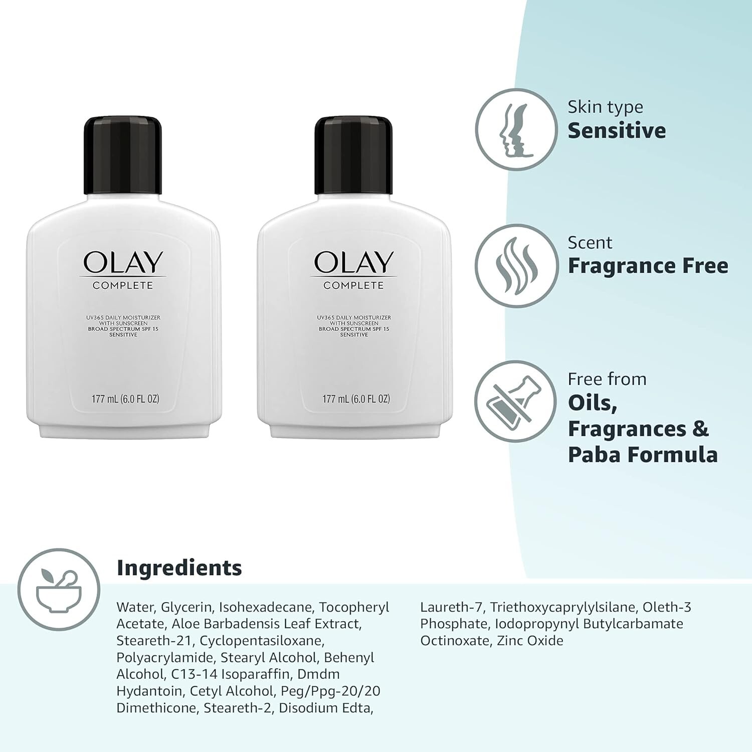 Olay Complete All Day Moisturizer with Sunscreen SPF 15 Sensitive Plus – 2 Pack