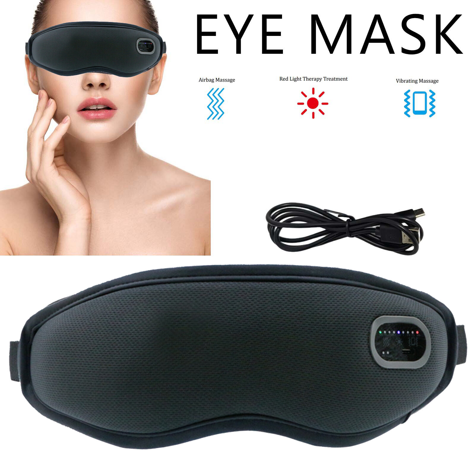 Red Light Therapy Vibrating Airbag Massage Eye Mask for Pain Relief Headache