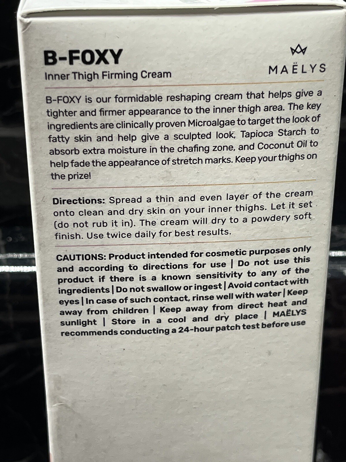 Maelys B-Foxy Inner Thigh firming cream 3.38oz NEW (In BOX)