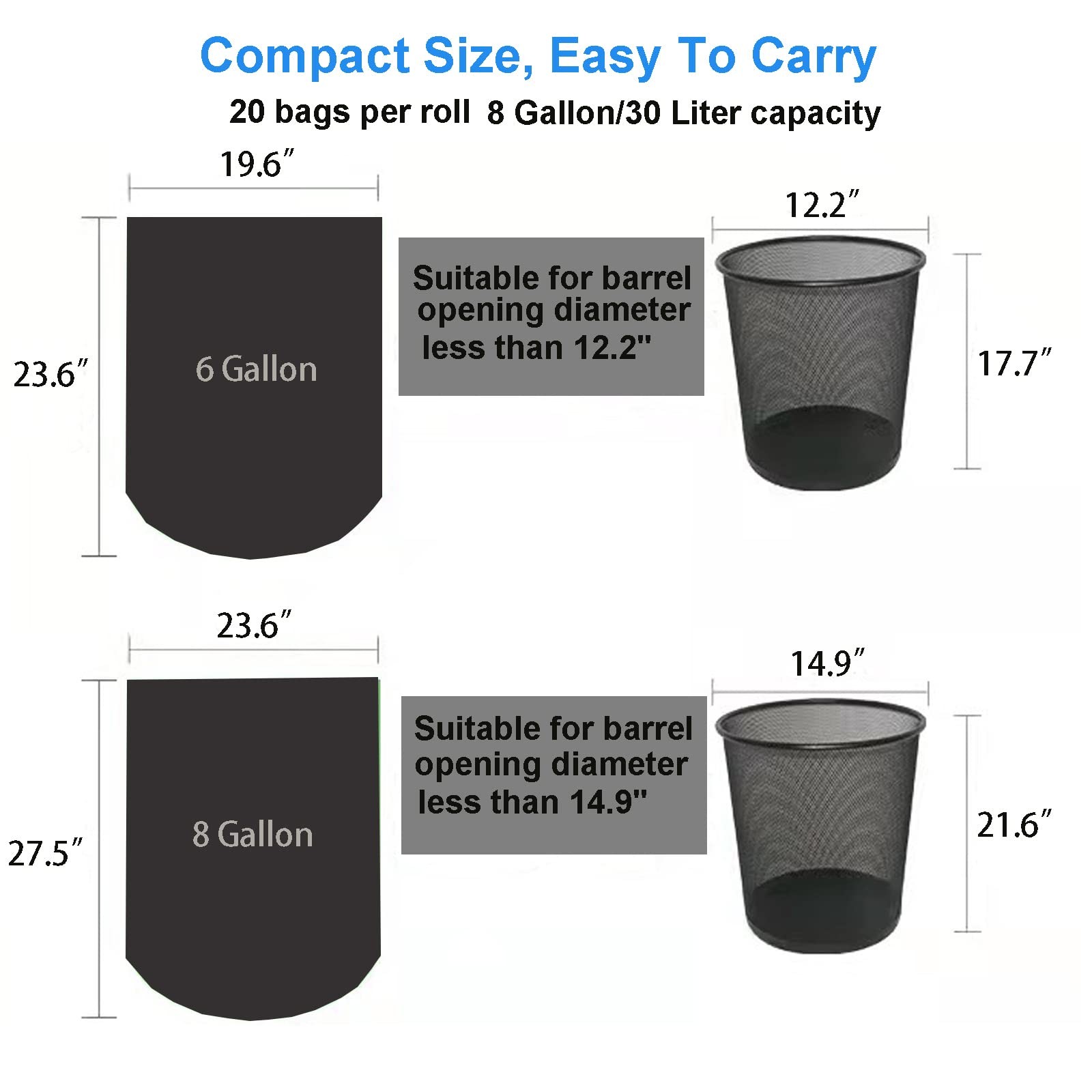 Toilet Replacement Bags 60 Count for Camping 8 20 (Pack of 3), Black