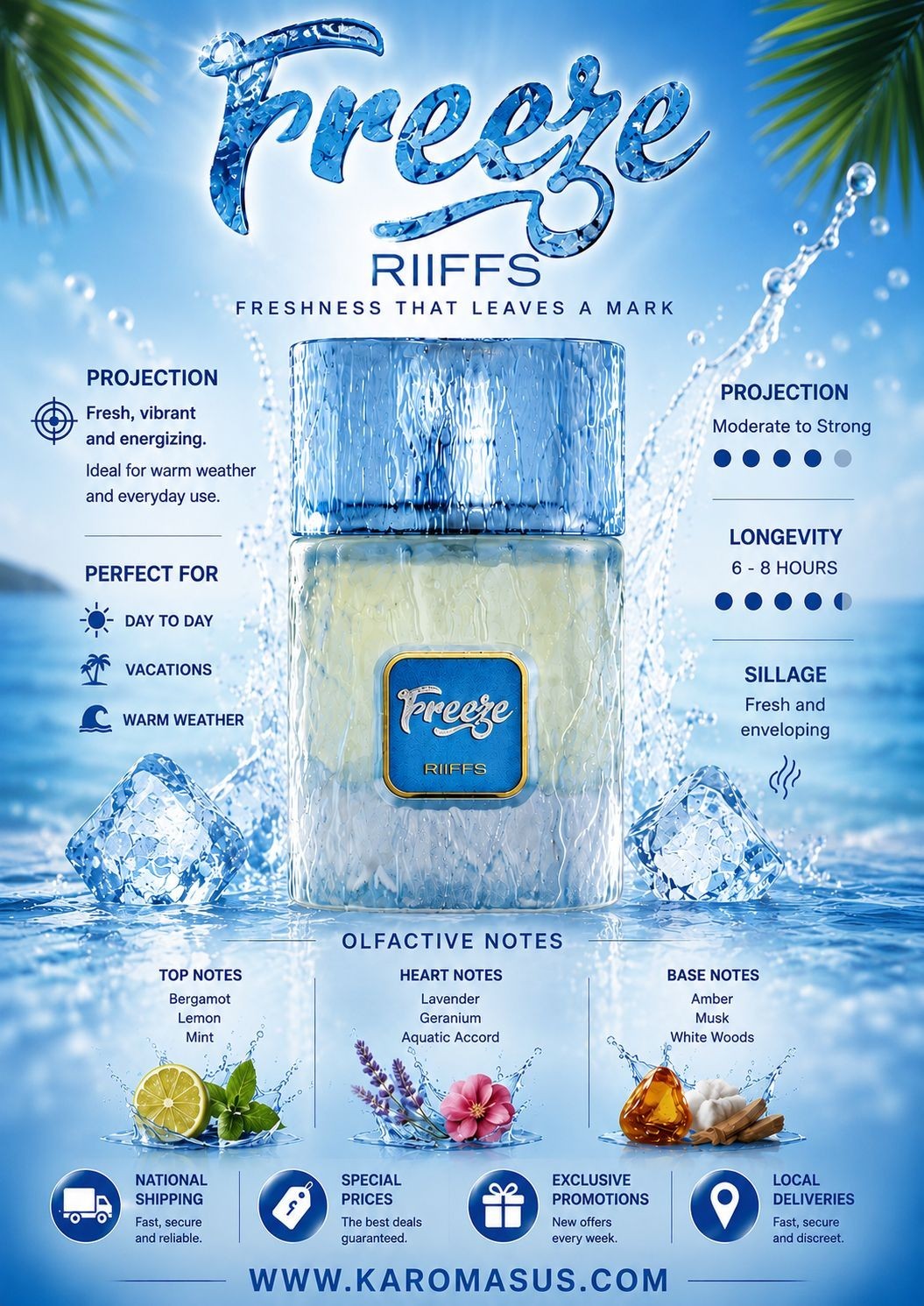 Riiffs Freeze Extrait de Parfum 100ml 3.4oz Eau de Parfum for Men Long…