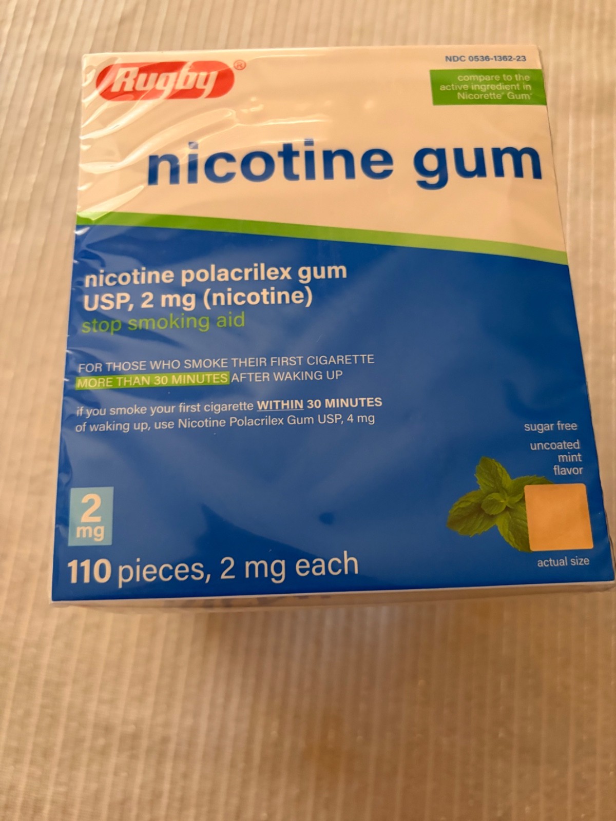 Rugby Nicotine Gum 2mg 110ct uncoated Mint Flavor New