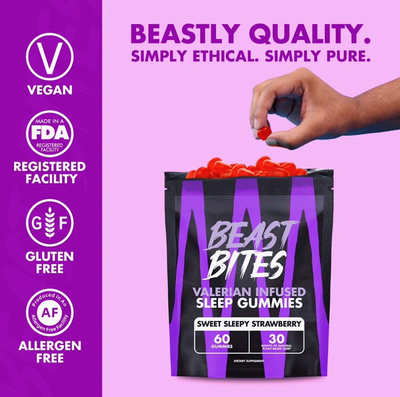 4 bags Beast Bites Herbal Sleep Gummies Sweet Sleepy Strawberry Plant Based 60 G