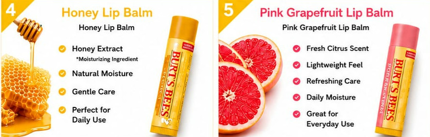 Burt’s Bees Lip Balm Gift Set 2 Boxes 6 Lip Balms Honey Pink Grapefruit Pomegran