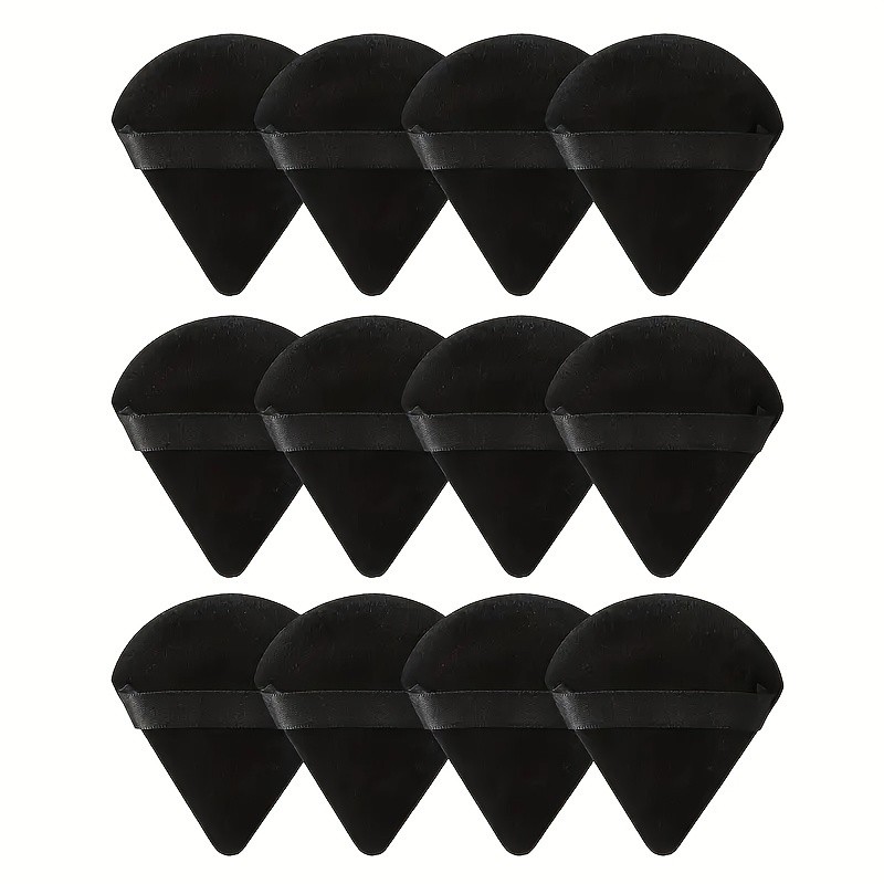 12PCS Black Velour Triangle Powder Puff Soft for Loose Mineral Powder FR