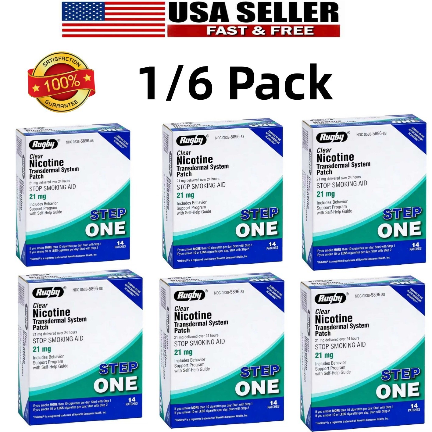 Rugby Clear Nicotine 21mg Transdermal System Patch Step Exp 06/2028-2 PACK