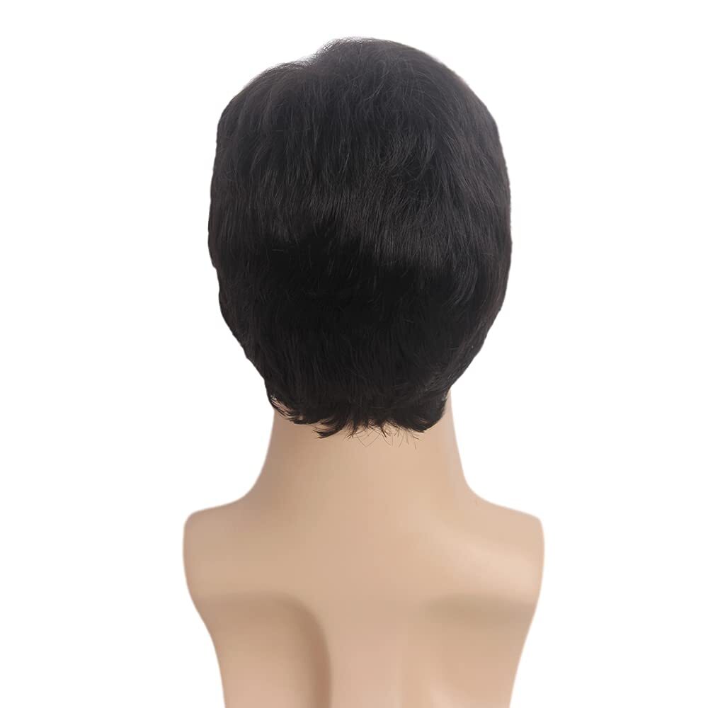 Handsome Adult Men Short Wavy Wig Natural Black Cosplay Party Layered Full Hair