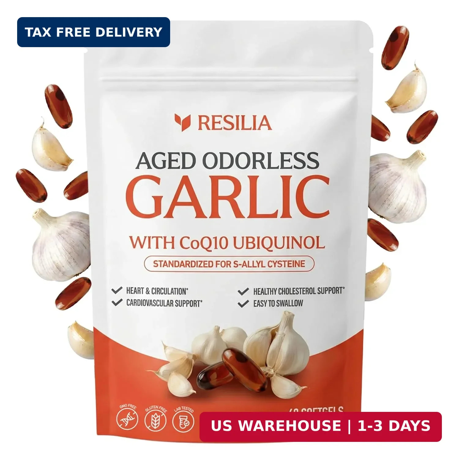 Resilia Garlic Extract 600mg Softgels (60 Count) – Odorless Aged Garlic Extra…