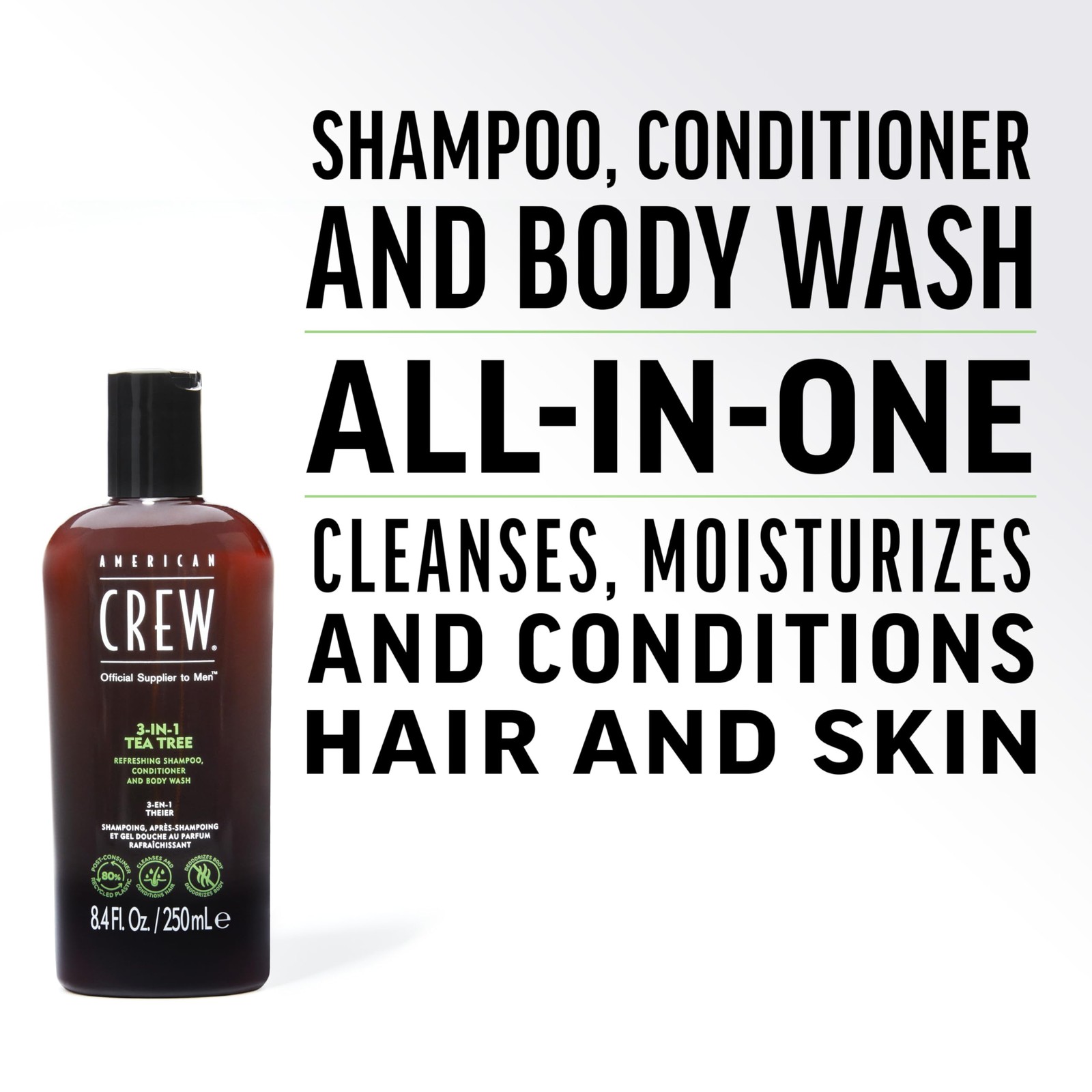 American Crew Shampoo, Conditioner & Body Wash 15.2 Fl Oz (Pack of 1), BLACK