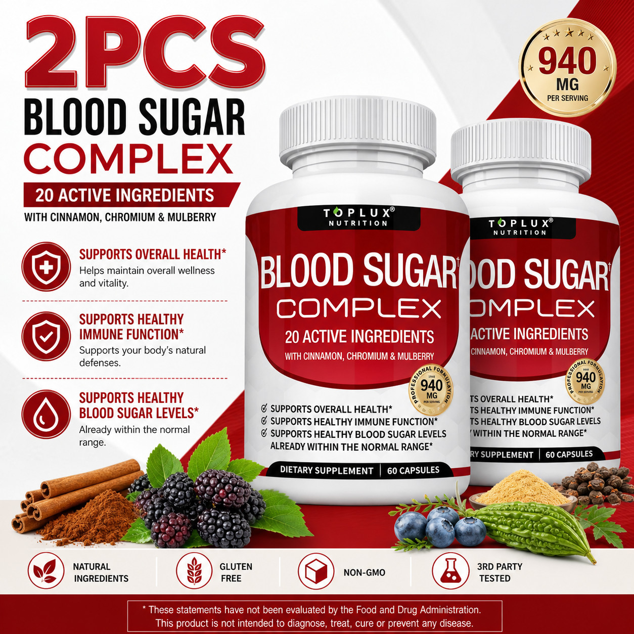 Blood Sugar Complex Supplement – Supports Healthy Blood Sugar Levels 60 Capsules